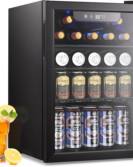 2.7 Cu.ft Beverage Refrigerator Cooler, 95 Can Mini Fridge Glass Door with Adjustable Shelves, Digital Temperature Display, Freestanding Small Drink Fridge for Home, Office or Bar(Black)