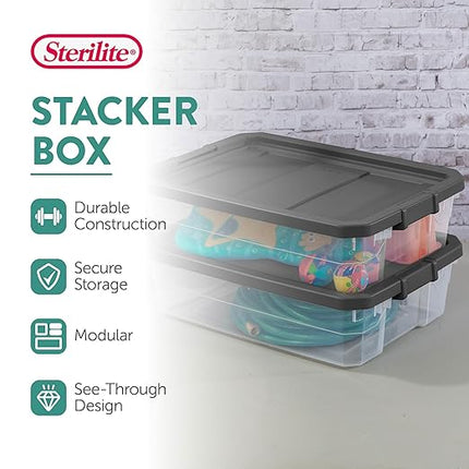 Sterilite 6-Pack Modular Stacker Box, Durable Clear Plastic Storage Bins with Latching Lids, 40 Quart - Stackable Organizing Container Boxes for Closet, Bathroom, and Office