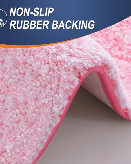 OLANLY Bathroom Rug Set 2 Piece, Soft Absorbent Microfiber Bath Rug Set, Non-Slip, Machine Wash Dry, Plush Shaggy Bath Mats for Bathroom (30"x20"+24"x16", Pink)