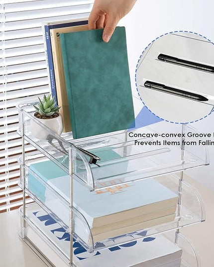 Noger Desk Organizers and Storage, 3 Tier Clear Heightened Stackable Paper Tray Organizer for Document, Letter, A4 File Paper, Desk Accessories, Office Supplies (Clear, 3 Pack)