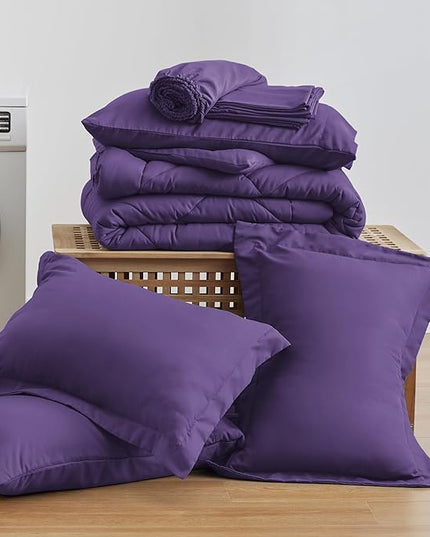 Love's cabin King Size Comforter Set Purple, 7 Pieces King Bed in a Bag, All Season Bedding Sets with 1 Comforter, 1 Flat Sheet, 1 Fitted Sheet, 2 Pillowcase and 2 Pillow Sham