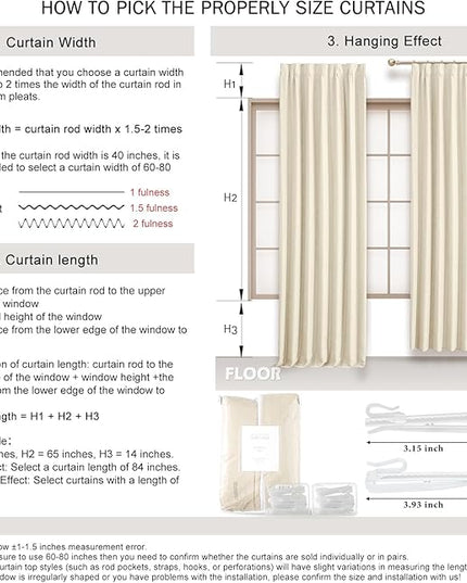IVAPUPU Cream Beige Pinch Pleated Full Blackout Linen Curtains for Bedroom, Black Out Curtains 108 Inches Long for Living Room Darkening Thermal Insulated Neutral Pleat Drapes with 16 Hooks, 2 Panels