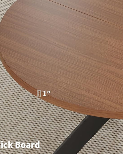 Walnut Round Dining Table Set for 4, Mid-Century Modern Kitchen Table and Chairs, Small Space Dining Room Furniture for Apartment, Breakfast Nook or Studio (Boxwood-1 Table + 4 Black Chairs)