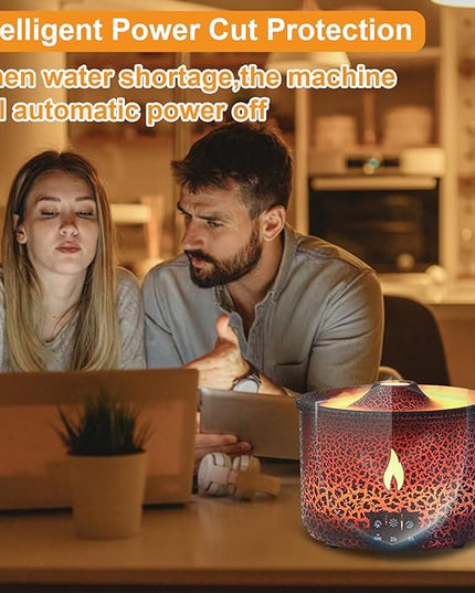 Volcano Humidifier Quiet Flame Diffuser: 300ml Spray Humidifier with 2 Modes Fire Mist Waterless Auto Shut Off Aromatherapy Diffuser with Remote Control for Bedroom Home, Office(Red & Blue)