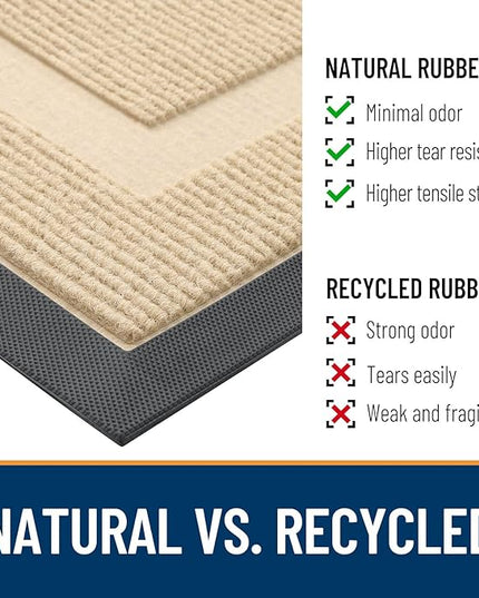 OLANLY Front Door Mat Indoor Outdoor Entrance, Waterproof All-Season, All-Weather Doormat, Sturdy Natural Rubber, Fade Resistant, Low Profile, Easy Clean Patio Porch Entryway Mat, 59x35, Beige