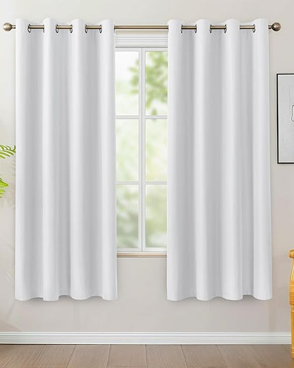 BONZER 100% Blackout Curtains for Bedroom - Pure White Heat & Light Blocking Window Drapes with Black Laminated Backing, Privacy Protection Noise Reducing Single Layer Curtain, 54 x 72 Inch, 2 Panels