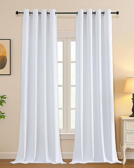 Simplebrand Pure White Extra Long 10ft Curtains for Patio 120 Inches Long 2 Panels Set, Light Filtering Light Blocking Solid Thermal Insulated Energy Saving Grommet Noise Reducing Curtains, 50 Wx120 L