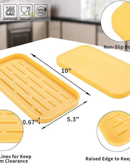 Silicone Kitchen Sink Organizer Tray for Multiple Usage,Easy Clean,Eco-Friendly Sponges Holder for Kitchen Bathroom Counter or Sink,Dish Soap Dispenser,Scrubber,Bottle,Cup Yellow 10”x 5.3”