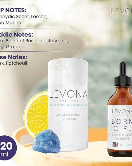 Levona Scent Essential Oils - Scents for Home, Hotel & Office Use - Perfect for Home Diffuser & Humidifiers - Aroma Fragrance Oil, Ideal for Massage, Relaxation, and Spa - Born to Fly, 120ml