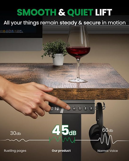 SIAGO Electric Standing Desk Adjustable - 60x28 Inch Sit Stand Desk with 1 Inch Thick Tabletop, Double Beam Frame, 3 Memory Height Adjustment, Cable Management for Home Office