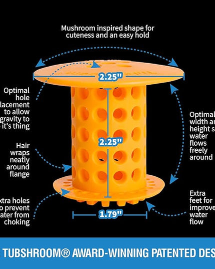 TubShroom Tub Drain Hair Catcher Strainer, Orange – Drain Protector and Hair Catcher for Bathroom Drains, Fits 1.5” – 1.75” Bathtub and Shower Tub Drains