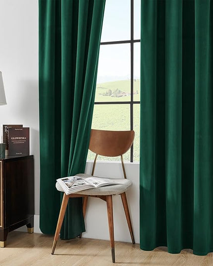 Joydeco Dark Green Velvet Curtains 108 Inches Long, Luxury Grommet Blackout Curtain 2 Panels, Thermal Insulated Privacy Room Darkening Window Drapes for Bedroom Living Room Home Theatre (52Wx108L)