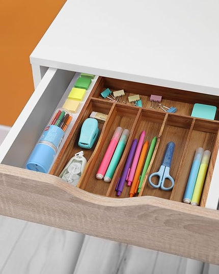 Kitchen Acacia Silverware Organizer - Extra Deep Grooved Drawer Divider, 7 Slot Utensil Organizer