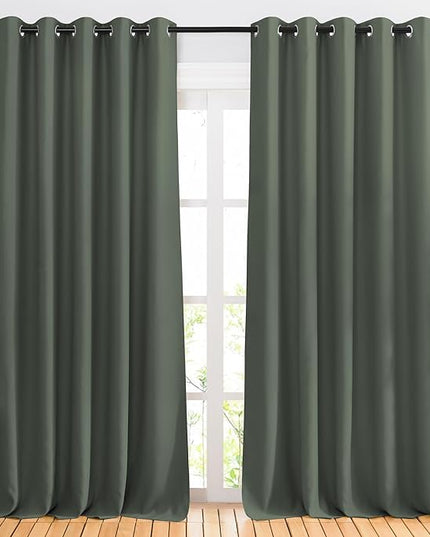 NICETOWN Room Darkening Curtains for Room Divider, Grommet Thermal Curtains Light & Sound Reducing Window Treatments for Sliding Glass Door, W66 x L110, Dark Mallard, 2 Panels