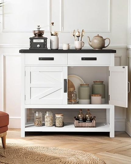 PioneerWorks Farmhouse Console Table with 2 Door Cabinet and 2 Drawers - Entryway Table with Cabinets,for Living Room,Kitchen,Dining,Hallway,White