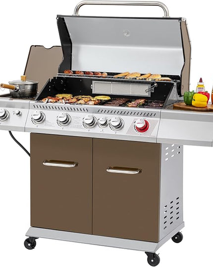 Royal Gourmet GA5403C 5-Burner Propane Gas Grill with Side Burner & Warming Rack, Outdoor BBQ Grill with 74,000 BTUs Output & 738 Sq. in. Cooking Area for Outdoor Barbecue, Coffee