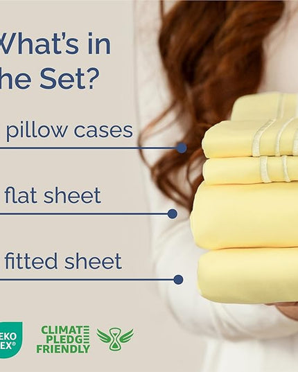 King Size 4 Piece Sheet Set - Comfy Breathable & Cooling Bed Sheets Set - Hotel Luxury Bedding for Women, Men, Kids, Teens, Boys & Girls - Deep Pockets, Ultra-Soft, Wrinkle Free - Oeko-Tex - Yellow