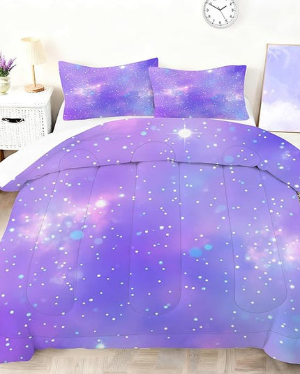 Tie Dye Ombre Bedding Set Twin for Kids Girls Teens Gradient Purple Comforter Set Glitter Bedding Set Colorful Quilt Set with 1 Comforter + 1 Pillowcase