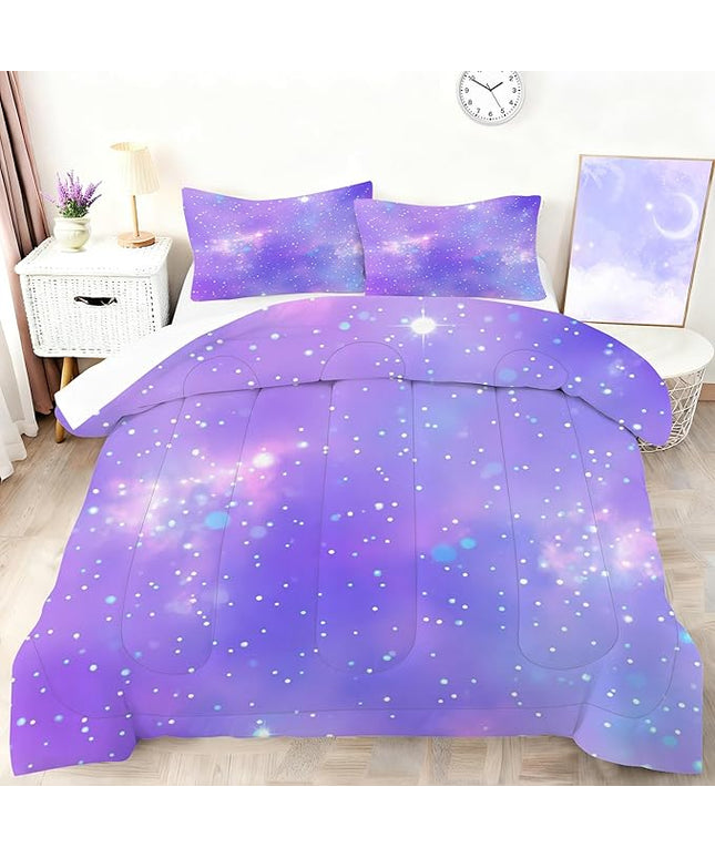 Tie Dye Ombre Bedding Set Twin for Kids Girls Teens Gradient Purple Comforter Set Glitter Bedding Set Colorful Quilt Set with 1 Comforter + 1 Pillowcase