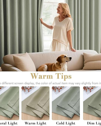H.VERSAILTEX Blackout Curtains for Bedroom Thermal Insulated Room Darkening Living Room Curtains 63 Inch Long Grommet Privacy Protection Window Curtain Panels/Drapes for Nursery,2 Panels,Light Sage