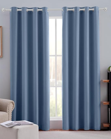 HOMEIDEAS Stone Blue Blackout Curtains 52 X 96 inches Long 2 Panels Room Darkening Bedroom Window Curtains, Grommet Fall Curtains for Living Room