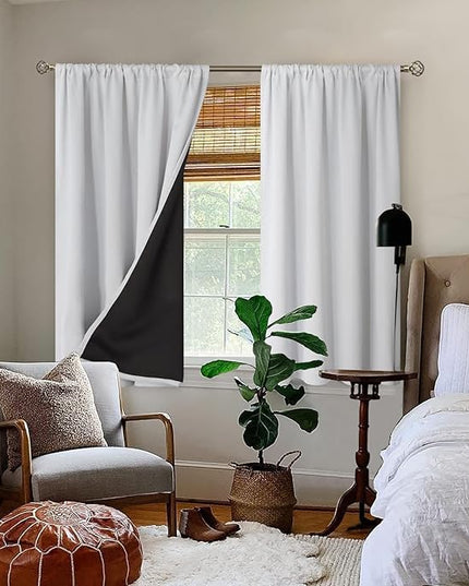 BGment Thermal Insulated 100% Blackout Curtains for Bedroom with Black Liner, Double Layer Full Room Darkening Noise Reducing Rod Pocket Curtain (52 x 54 Inch, Greyish White, 2 Panels)