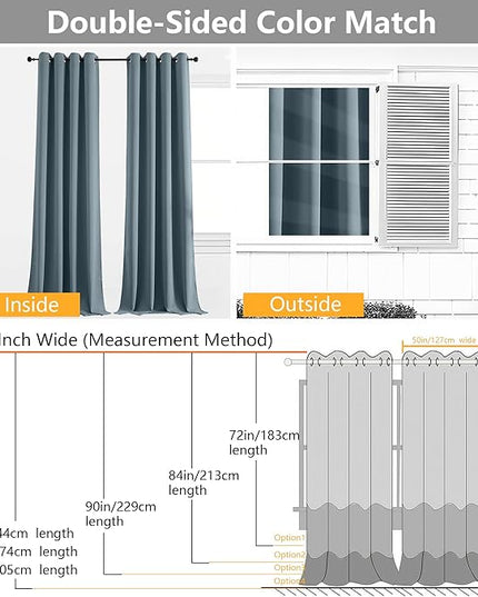 Simplebrand Stone Blue Curtains for Bedroom Living Room 72 Inches Long 2 Panels Set, Room Darkening Thermal Insulated Curtains & Drapes, Solid Grommet Noise Reducing Window Treatment, W50 x L72 Inch