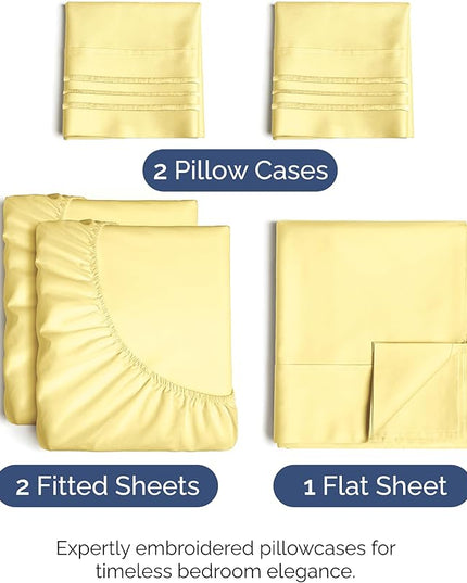 Split King Size 5 Piece Sheet Set - Comfy Breathable & Cooling Bed Sheets Set - Hotel Luxury Bedding for Women, Men, Kids, Teens, Boys & Girls - Deep Pockets, Soft, Wrinkle Free - Oeko-Tex - Yellow
