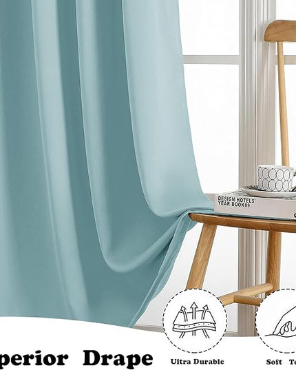 Simplebrand Aqua Curtains for Bedroom 63 Inch Length 2 Panels Set, Room Darkening Thermal Insulated Energy Saving Curtains for Nursery, Grommet Solid Soft Window Treatment Drapes, W40 x L63