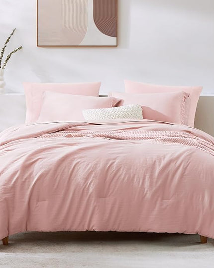 WRENSONGE Queen Comforter Set - 7 Pieces Soft Pink Soft Bed in a Bag Queen with Sheets, 2 Pillow Shams, and 2 Pillowcases- Warm Bedding Sets for All Season