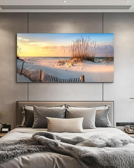Canvas Wall Art For Living Room Seaview Sand Dunes Seagrass Landscapes Large Size Wall Decor Ready To Hang Home Decorations Bedroom Kitchen Inspirational Canvas Prints Posters Painting Mural Artwork
