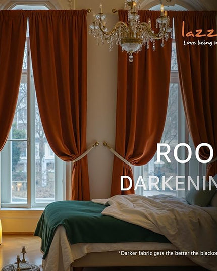 Lazzzy Velvet Blackout Curtains Thermal Insulated Room Window Drapes Super Soft Luxury Curtains for Living Room Bedroom Rod Pocket 2 Panels, Burnt Orange, 52" W x 102" L