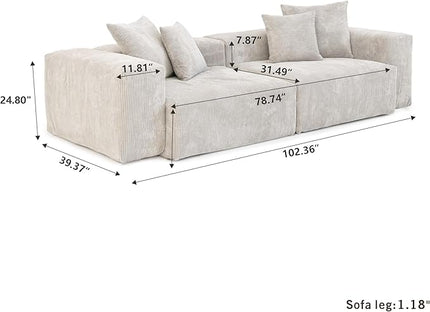 JACH 102" Sectional Couch with 4 Pillows, Corduroy Modular Sectional Sofa, Cushion Covers Removable, Oversized Love Seat Sofas Couches for Living Room, Office, Apartment, Beige