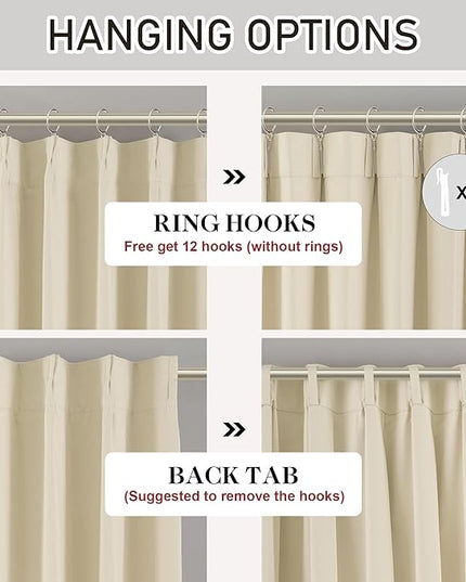 DONREN Cream Pinch Pleated Blackout Curtains with Hooks - 72 inch Length Room Darkening Thermal Insulated Window Curtain Drapes for Living Room Bedroom Set of 2 Panels 40" Wx72 L