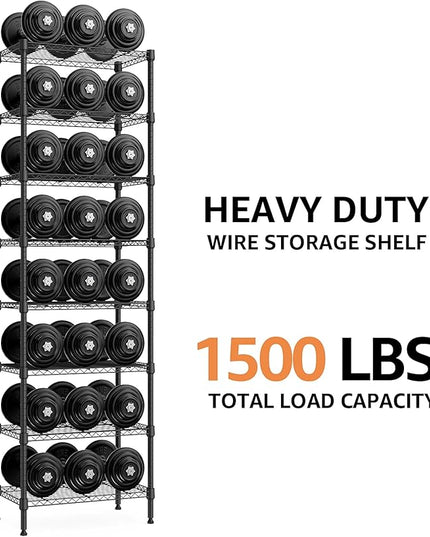 8 Tier 2000 lbs Storage Rack Metal Wire Shelving Unit, Storage Standing Shelf Organizer for Laundry Bathroom Kitchen Pantry Closet Garage Basement Utility Room, Black 13.8" D x 23.6" W x 79.5" H