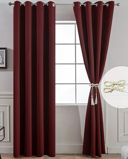 Yakamok Blackout Curtains for Bedroom, Thermal Insulated Blackout Window Curtains with Grommet Top for Living Room- Burgundy Red- 52W x 84L -2 Panels
