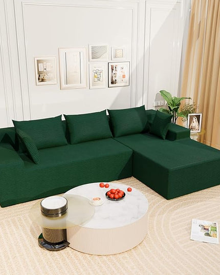 LEVELEVE 107" Cloud Sectional Couch with Deep Seat，Modern Modular Sofa with L-Shape Chaise，No Assembly Required, Upholstered Couches for Living Room Bedroom(Green,Right Facing Chaise)