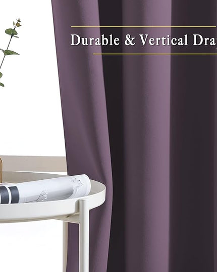 NICETOWN Plum Curtains and Drapes for Living Room - Extra Long Room Darkening Thermal Insulated Solid Window Blackout Draperies (Plum, 1 Pair, 52 x 95-Inch)