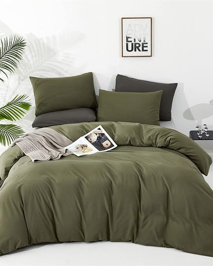 CLOTHKNOW Olive Green King Size Comforter Set 3Pcs Green Bedding Comforter Sets Soft All Season Hunter Green Comforter with 2 x Pillow Cases