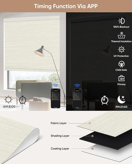 Kincmo Motorized Blinds with Remote,100% Blackout Motorized Roller Shades Work with Apple Homekit,Alexa,Google, Custom Electric Blinds with App,Voice Control (Dreamy Warm)