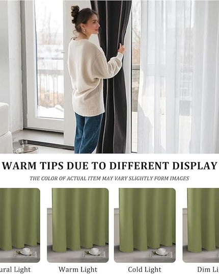 JIUZHEN Room Divider Curtains for Bedroom/Living Room, Thermal Insulated Blackout Door Curtain, Grommet Top Sliding Door Curtains (Olive Green, W100 by L84, 1 Panel)