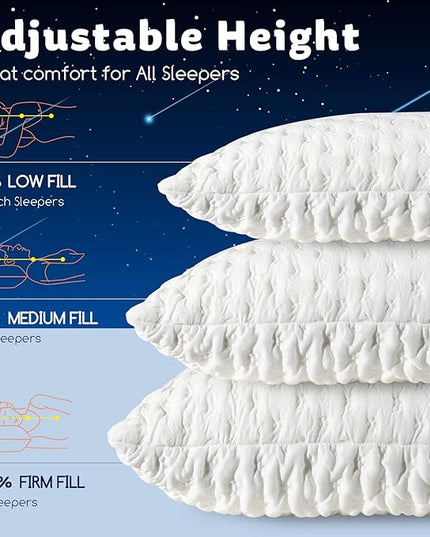 Cooling Side Sleeper Pillow for Neck and Shoulder Pain, Luxury Shredded Memory Foam Pillows for Sleeping, Firm Bed Pillows Queen Size Set of 2- Adjustable Queen Size- Washable Cover Original White