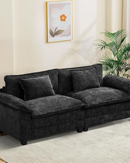 86" Modular Sectional Sofa, Comfy Cloud Couch Sectional Sofa with Ottoman, Chenille Sofa Sleeper Deep Seat Sofa with Throw Pillows for Living Room (Black, 86"- Loveseat)