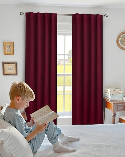 BGment Christmas Red Blackout Curtains 84 inch for Bedroom - Rod Pocket and Back Tab Thermal Insulated Room Darkening Curtains for Living Room, 2 Window Curtain Panels (38 x 84 Inch, Burgundy Red)
