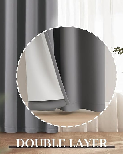 Yakamok Grey Room Darkening 100% Blackout Curtains Grommet Window Treatments with 2 Thick Layers-Gray Thermal Insulated Drapes Set of 2 Panels for Bedroom Living Room 52 Inches by 96 Inches Length