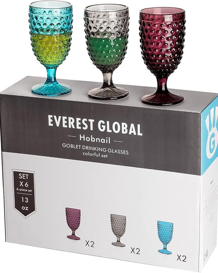 Hobnail Beverage Glass Goblet set of 6, 13 oz Hobnail Drinking Glasses Perfect for Dinner Table Parties Bars and Weddings