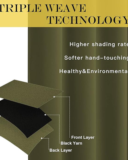 NICETOWN Patio Blackout Curtain Panels - Extra Wide Sliding Door Thermal Insulated Drape, Privacy Room Divider Curtain for Bedroom Office (Olive Green, 66 x 118 Inch Long)