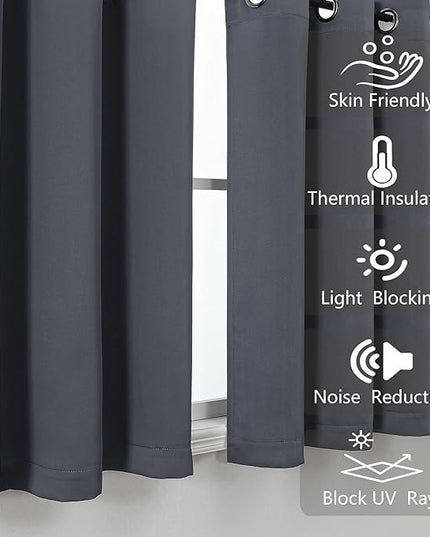 Simplebrand Grey Window Valance for Kitchen 14 Inches Long 2 Panels Set, Room Darkening Valance Curtains for Living Room, Grommet Short Privacy Kitchen Curtains for Bedroom Kids Room, 40Wx14L