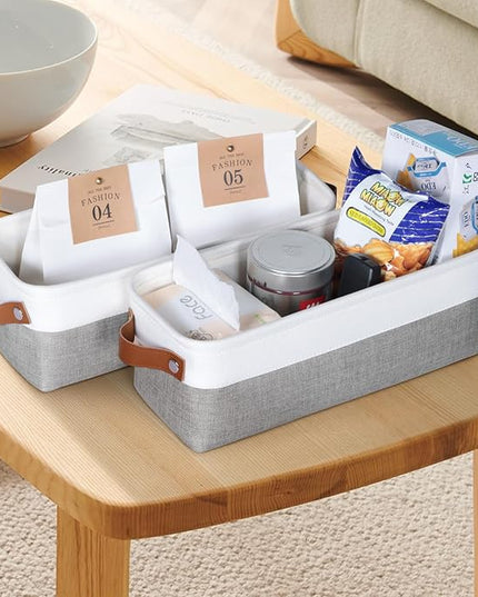 Kntiwiwo Small Fabric Storage Bins, 15x6x5 inch Narrow Storage Baskets 4-Pack Long Storage Basket for Organizing with Handles, Decorative Basket for Closets, Shelves, Toilet Paper, Grey