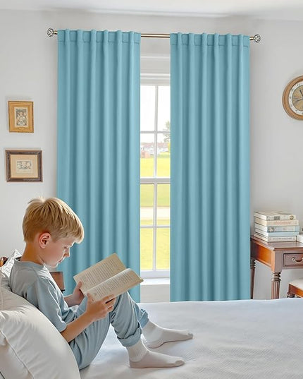 BGment Rod Pocket and Back Tab Blackout Curtains for Bedroom - Thermal Insulated Room Darkening Curtains for Living Room, Set of 2 Panels (52 x 84 Inch, Aqua)